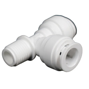 Male Run Tee Acetal 3/8 qc x 1/4 MNPT Run x 3/8 qc Branch