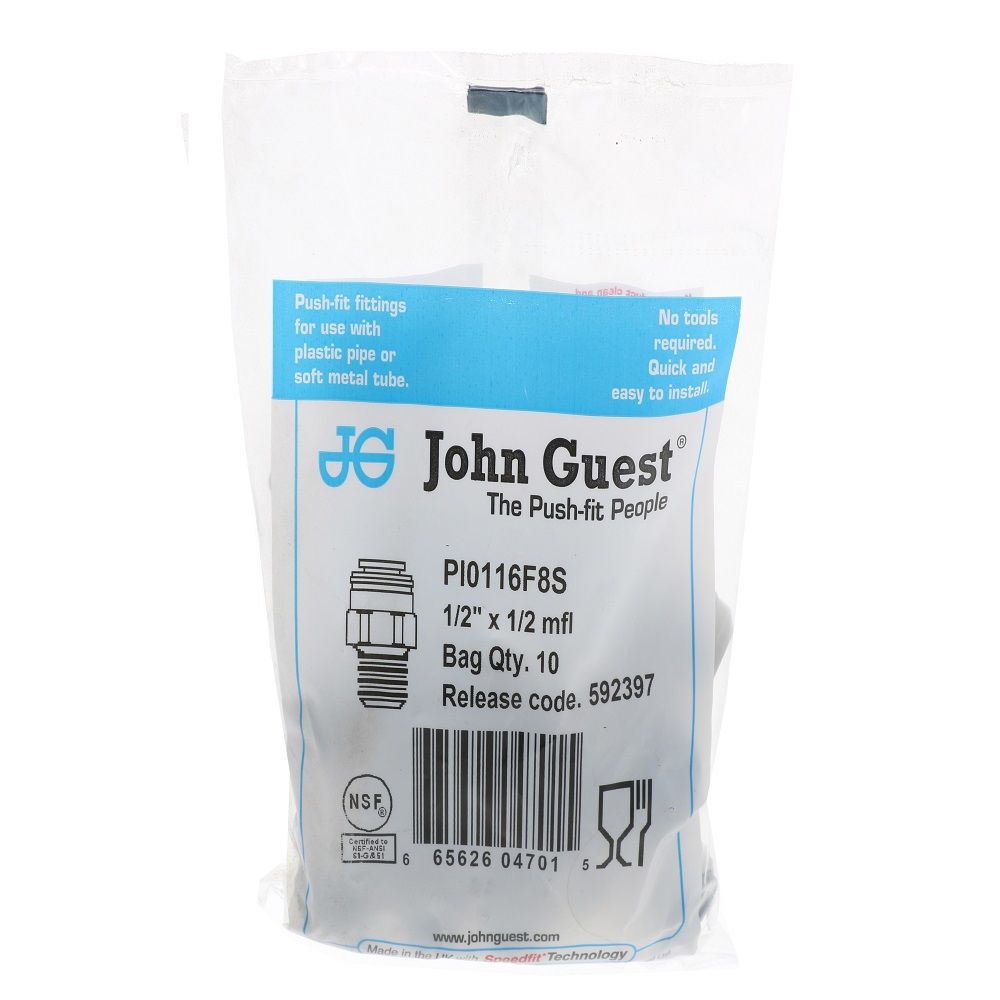 John Guest Male Connector Flare - 1/2 x 1/2 Flare