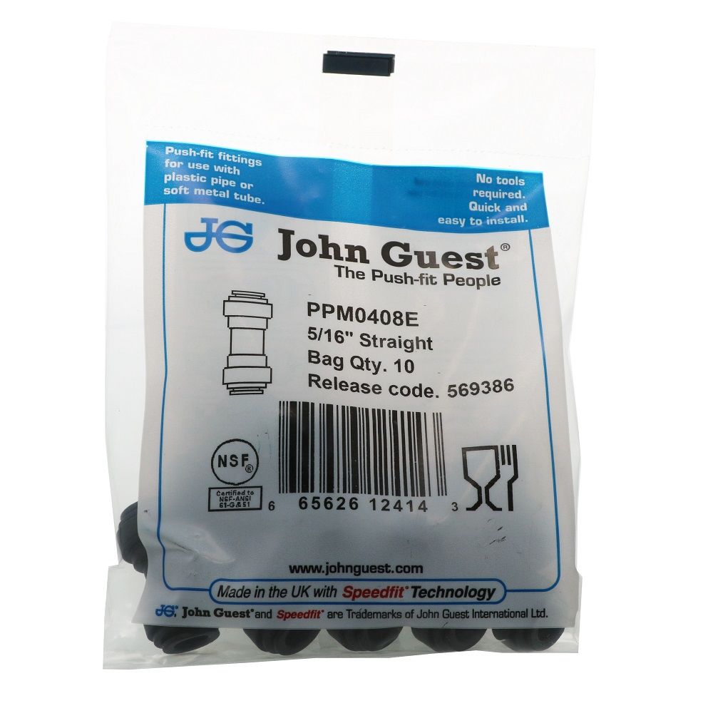 John Guest Union Connector Black Polypropylene  - 5/16