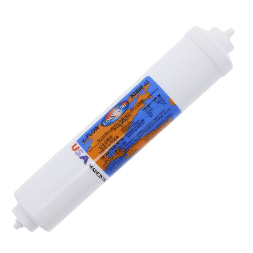 Omnipure Inline K2586-JJ Icemaker GAC CTO/Scale - 10" x 2" Filter - 1/4" Quick Connect