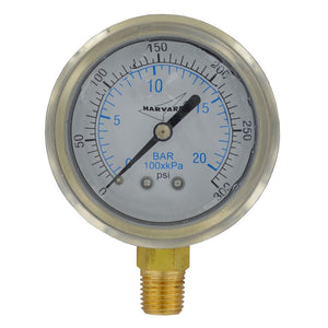 Water Pressure Gauge - 300 PSI, 1/4" MPT, 2.5" Plastic Dial, Lower Mount, SS Case