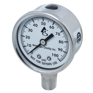 Water Pressure Gauge 100 PSI, 1/4" MPT, 2.0" Plastic Dial, Lower Mount, SS Case
