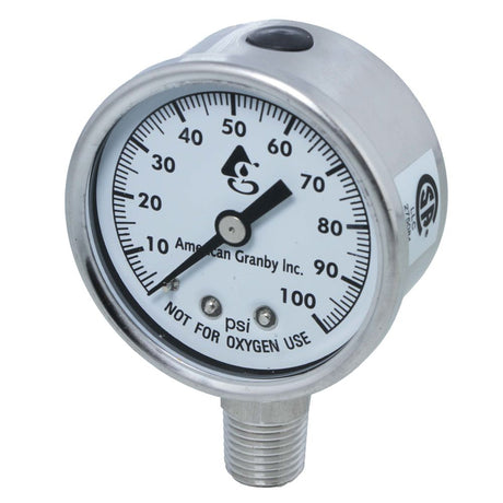 Water Pressure Gauge 100 PSI, 1/4" MPT, 2.0" Plastic Dial, Lower Mount, SS Case