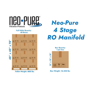 Neo-Pure 4 Stage RO Manifold Retrofit, 25 GPD, Alkaline Remineralizer, Drain Saddle, Feed Adapter, Permeate Pump