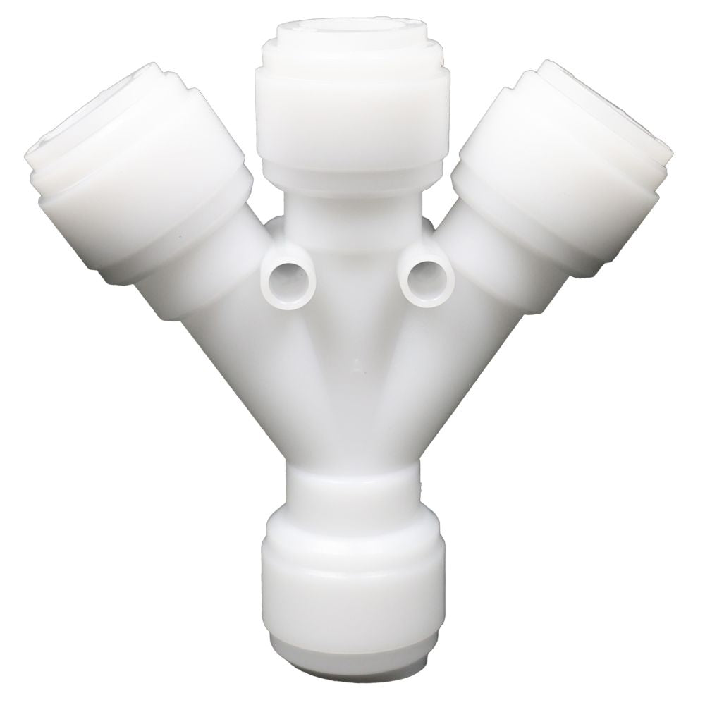 NeoFit Acetal White Three Way Divider 1/2" tube x 1/2" tube