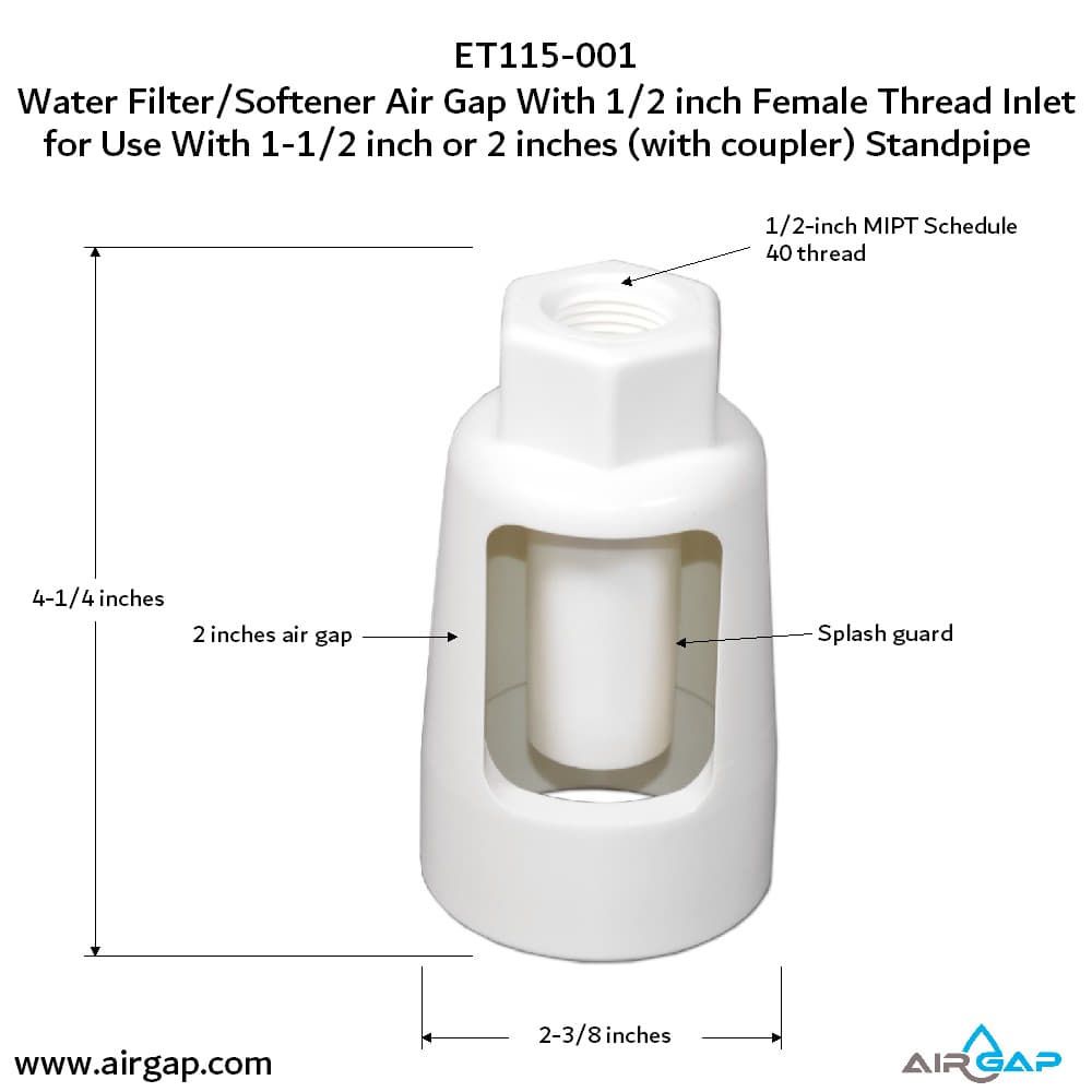 Standpipe Airgap - 1.5" PVC 40 / ABS,  1/2" FPT G15