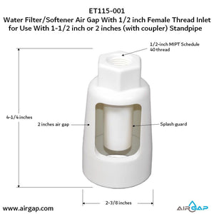 Standpipe Airgap - 1.5" PVC 40 / ABS,  1/2" FPT G15