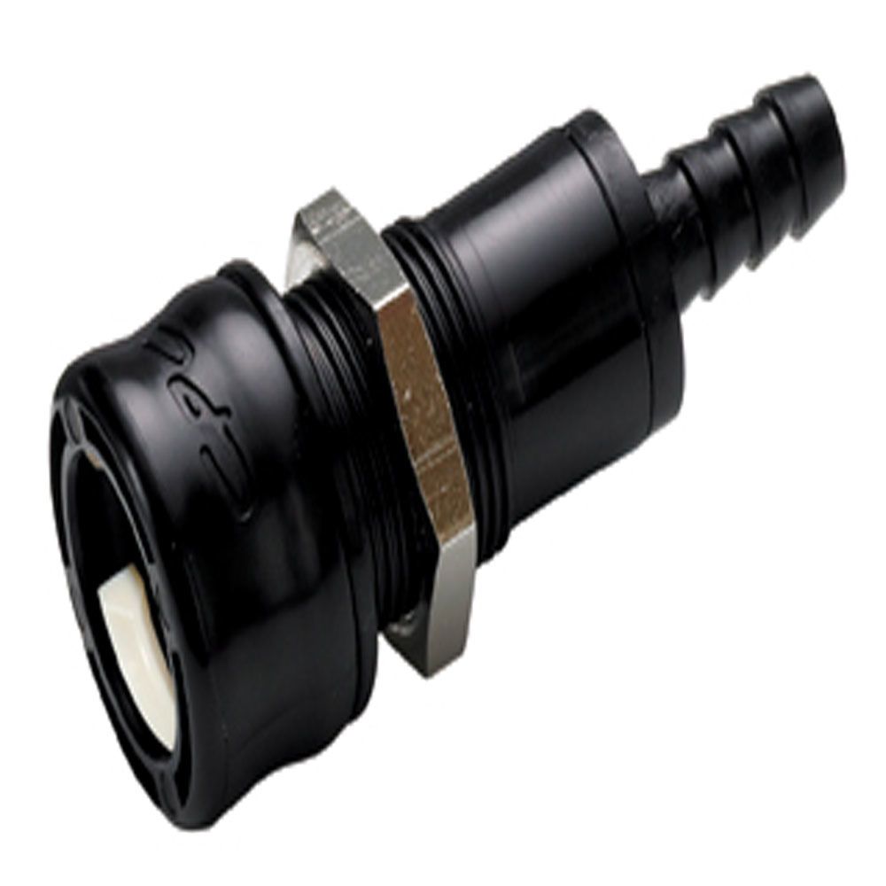 BACD16006MBLK Valved IN-Line Panel Mount Hose Barb BreakAway Coupling Body Molded Black - 3/8 ID Barb