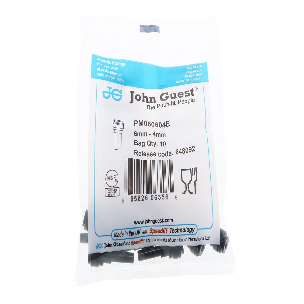 John Guest Reducer Stem Black Acetal - 4mm x 6mm Stem
