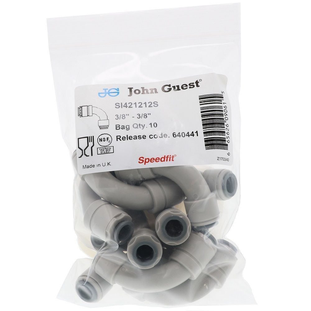 John Guest Superseal Flow Bend Elbow - 3/8 Superseal x 3/8