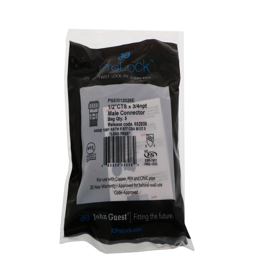 John Guest ProLock Black Reducing Elbow - 1/2 CTS x 3/8 CTS