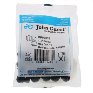 John Guest Union Elbow Black Polypropylene  - 1/4