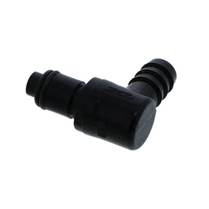PLCD23006VBLK Valved Black Elbow Hose Barb Coupling Insert 3/8 ID Barb FKM [Viton] O-rings