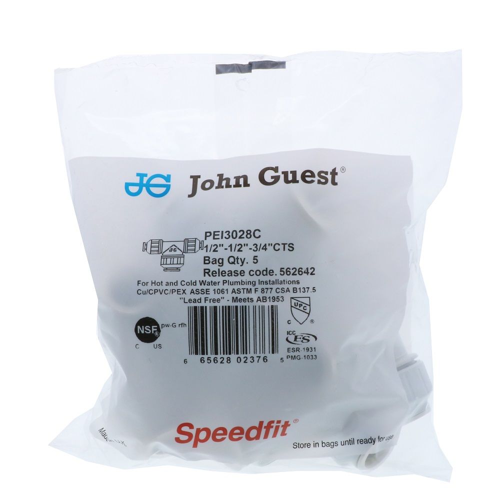 John Guest Reducing Tee - 1/2 x 1/2 x 3/4 CTS