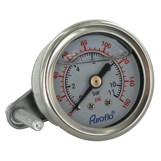 Puroflo Center Mount 1.5" Stainless Pressure Gauge 0-160 psi 1/8" NPT