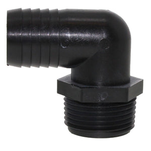 Male Elbow Barb x Male NPT - 1" HB x 3/4" MNPT - Black Polypropylene