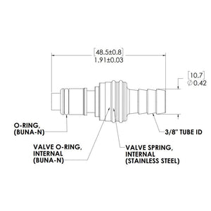 LinkTech 50AC Series Straight Male, Valved, 3/8" HB, Natural Acetal, Buna N
