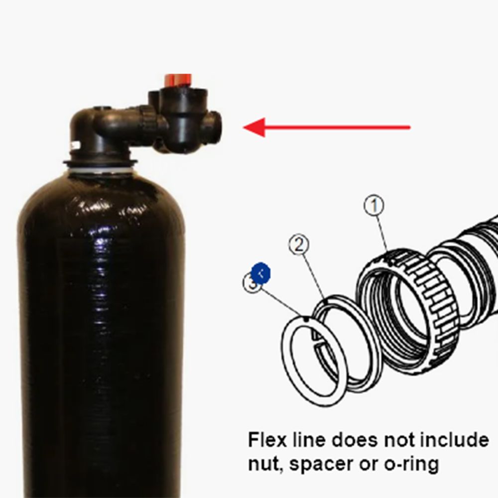 Flexible Stainless Steel Water Softener Connector – Clack Valve Connection by QC x 24” 