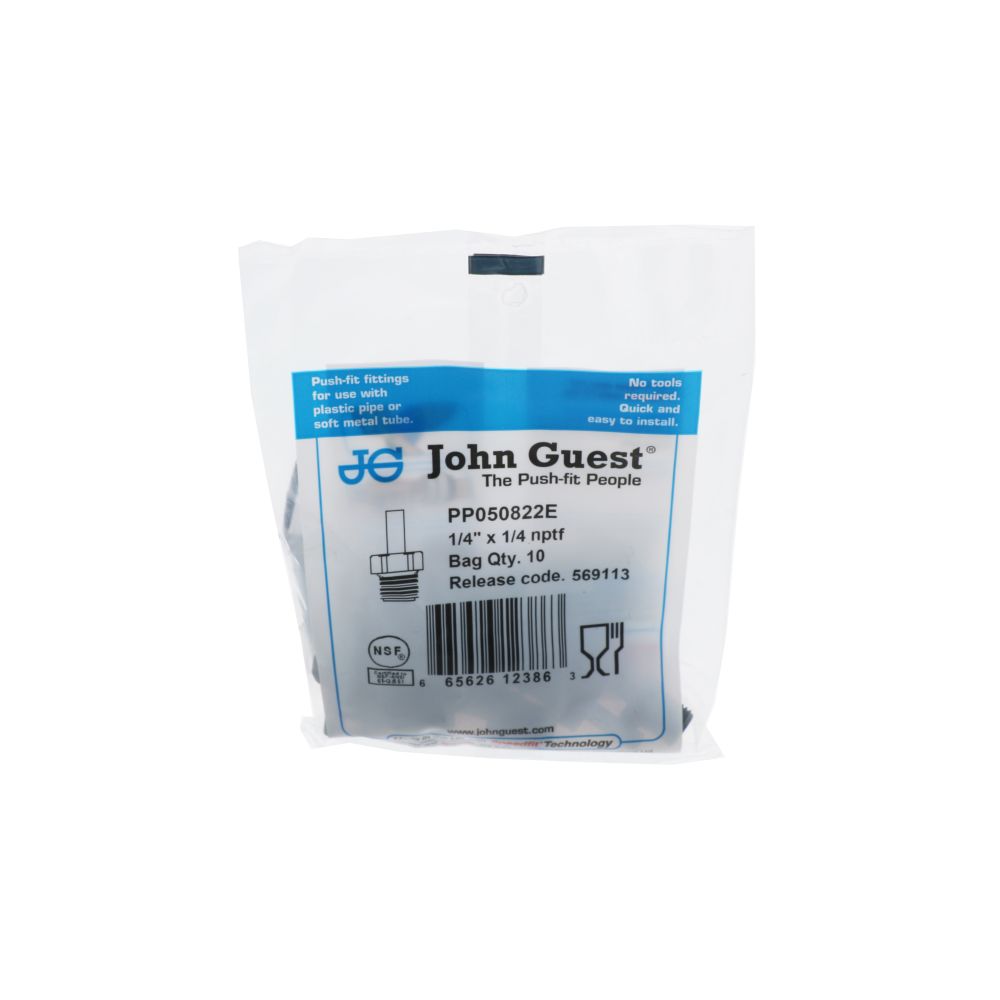 John Guest Stem Adapter Black Polypropylene  - 1/4 x 1/4 NPTF