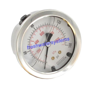 NOSHOK Center Mount 2.5" Water Pressure Gauge 0-160 PSI, SS, 1/4" NPT