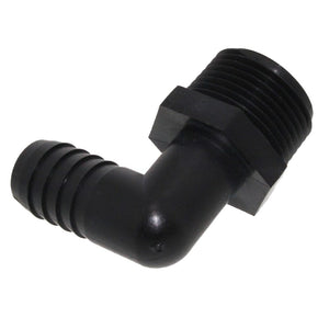 Male Elbow Barb x Male NPT - 1/2" HB x 3/4" MNPT - Black Polypropylene