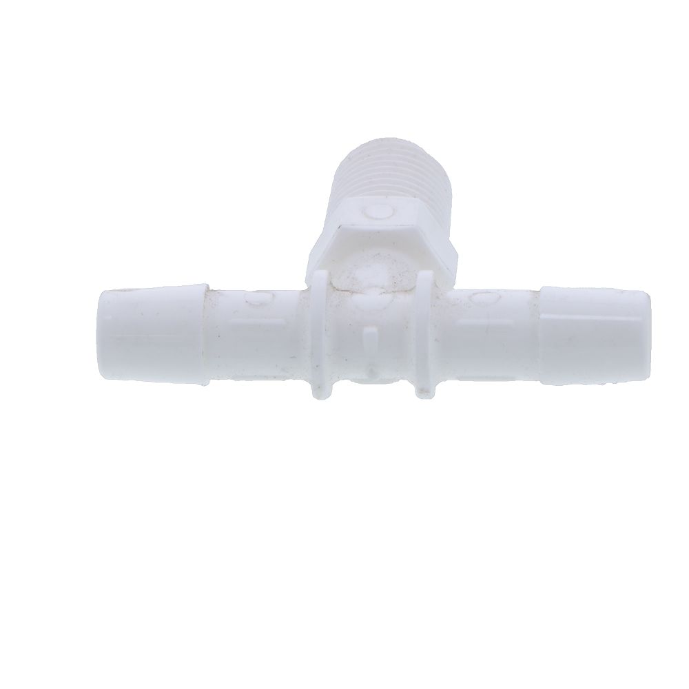 White Barb Tee x Male Branch - 3/8 ID Barb x 3/8 MNPT