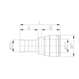 NeoFit - Acetal Black Barb Connector 22mm Tube x 1/2" barb