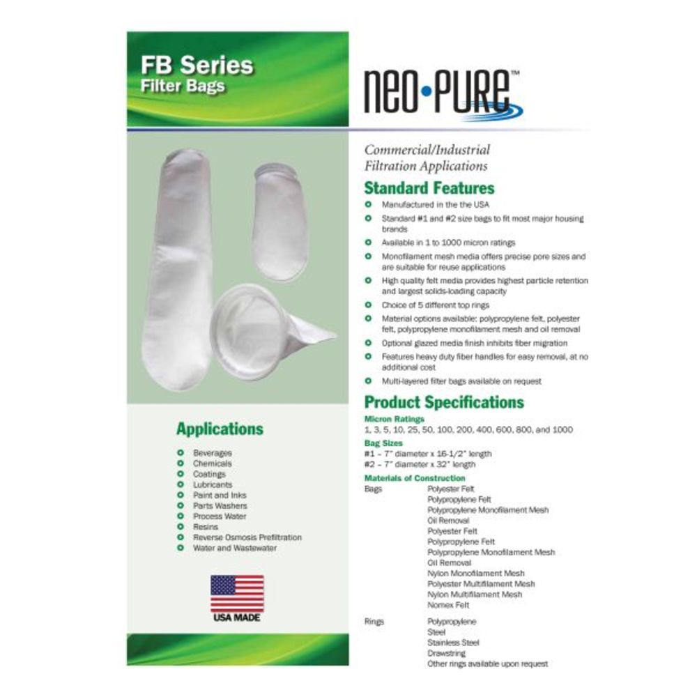 Neo-Pure FB Series #2 Polyester Felt Bag Filter Poly Ring 1 Micron