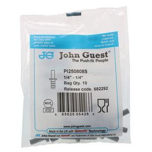 John Guest Stem Barb Connector  - 1/4 OD Stem x 1/4 ID Barb