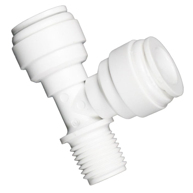 Male Run Tee Acetal 3/8 qc x 1/4 MNPT Run x 3/8 qc Branch