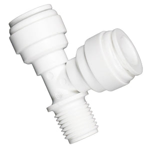 Male Run Tee Acetal 3/8 qc x 1/4 MNPT Run x 3/8 qc Branch