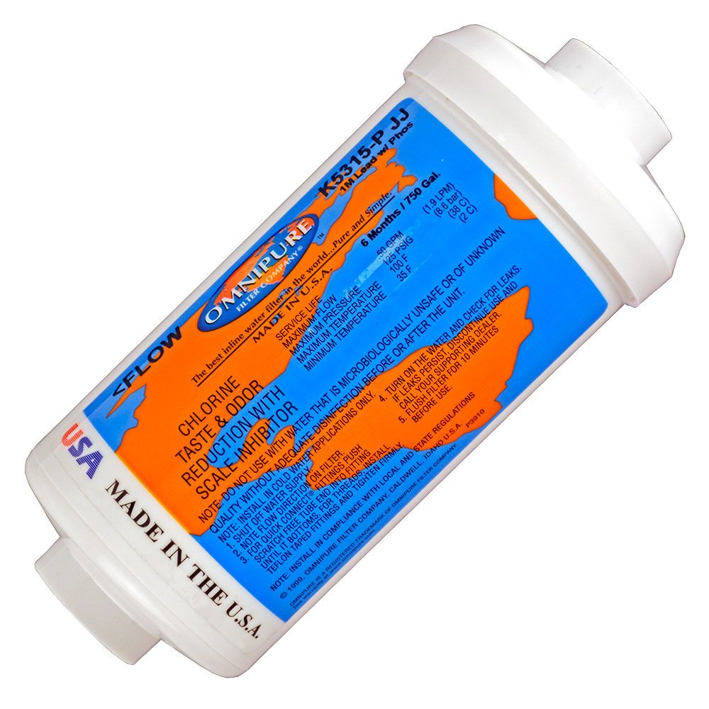 Omnipure Inline K5315-P-JJ 1 mic CTO/Lead/Cyst [w/ Scale Reduction] - 6" x 2.5" Filter - 1/4" Quick Connect