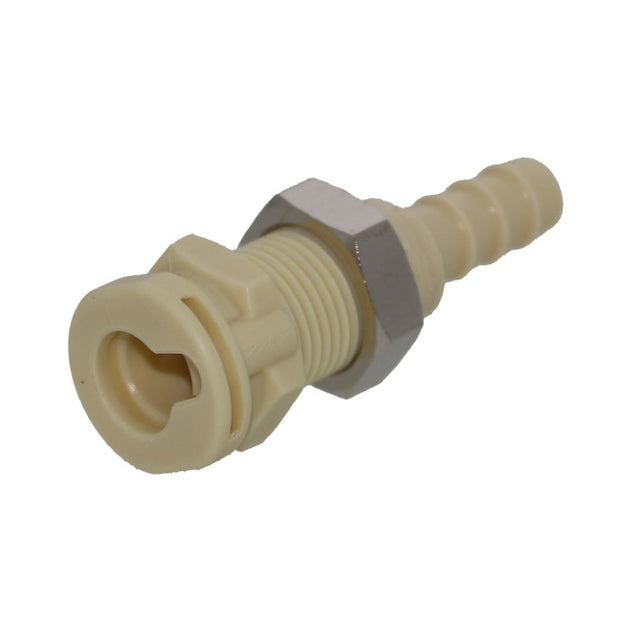 Colder PMC160412NC 1/4" Hose Barb Non-Valved Panel Mount Polypropylene Coupling Body without Clips -  Pack of 250