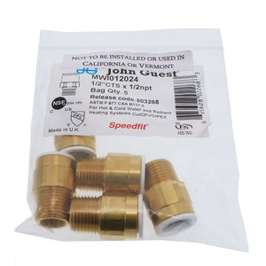 John Guest Brass Male Connector NPT - 1/2 CTS x 1/2 NPT