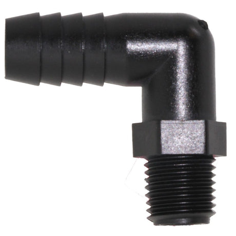 Male Elbow Barb x Male NPT - 3/8" HB x 1/4" MNPT - Black Polypropylene
