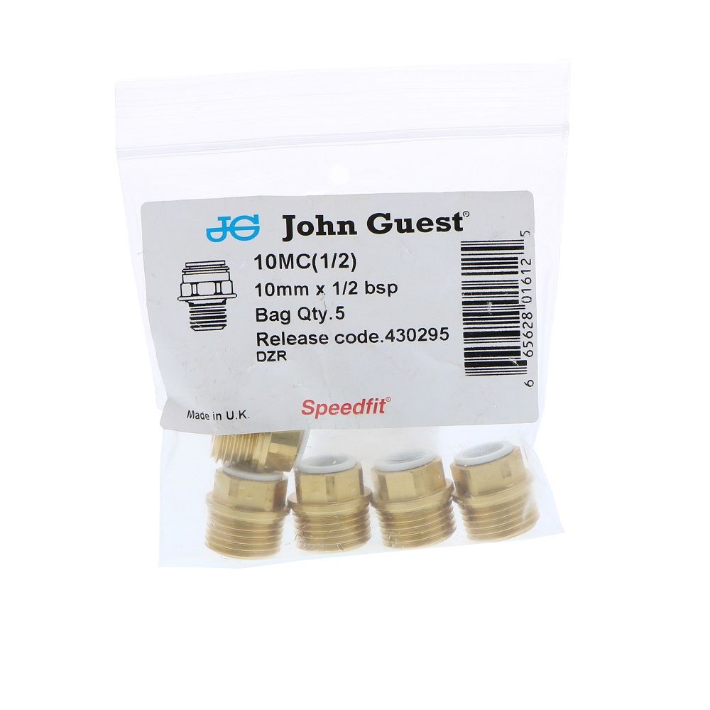 John Guest Brass Male Connector BSP - 10mm x 1/2 BSP